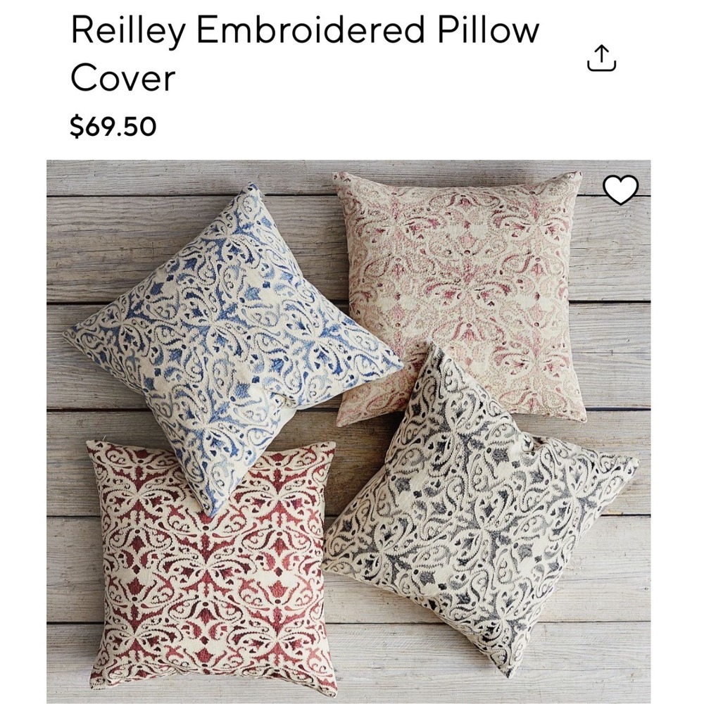 Pottery Barn Set 2 Reilley Embroidered Linen Pillow Covers 22x22 Gray Cream NWT